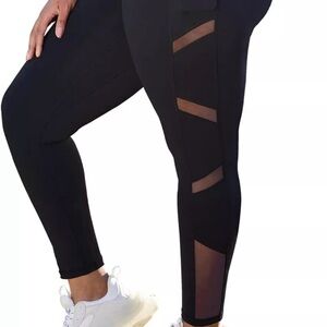 YOHOYOHA Plus Size Leggings High Waist 3XL Grey geometric Cut Outs Sheer NWT